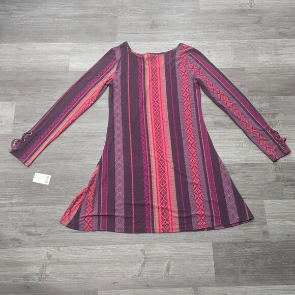 Mudd Pink & Purple Boho Striped Long Sleeve Tunic Style Dress - Picture 2 of 8
